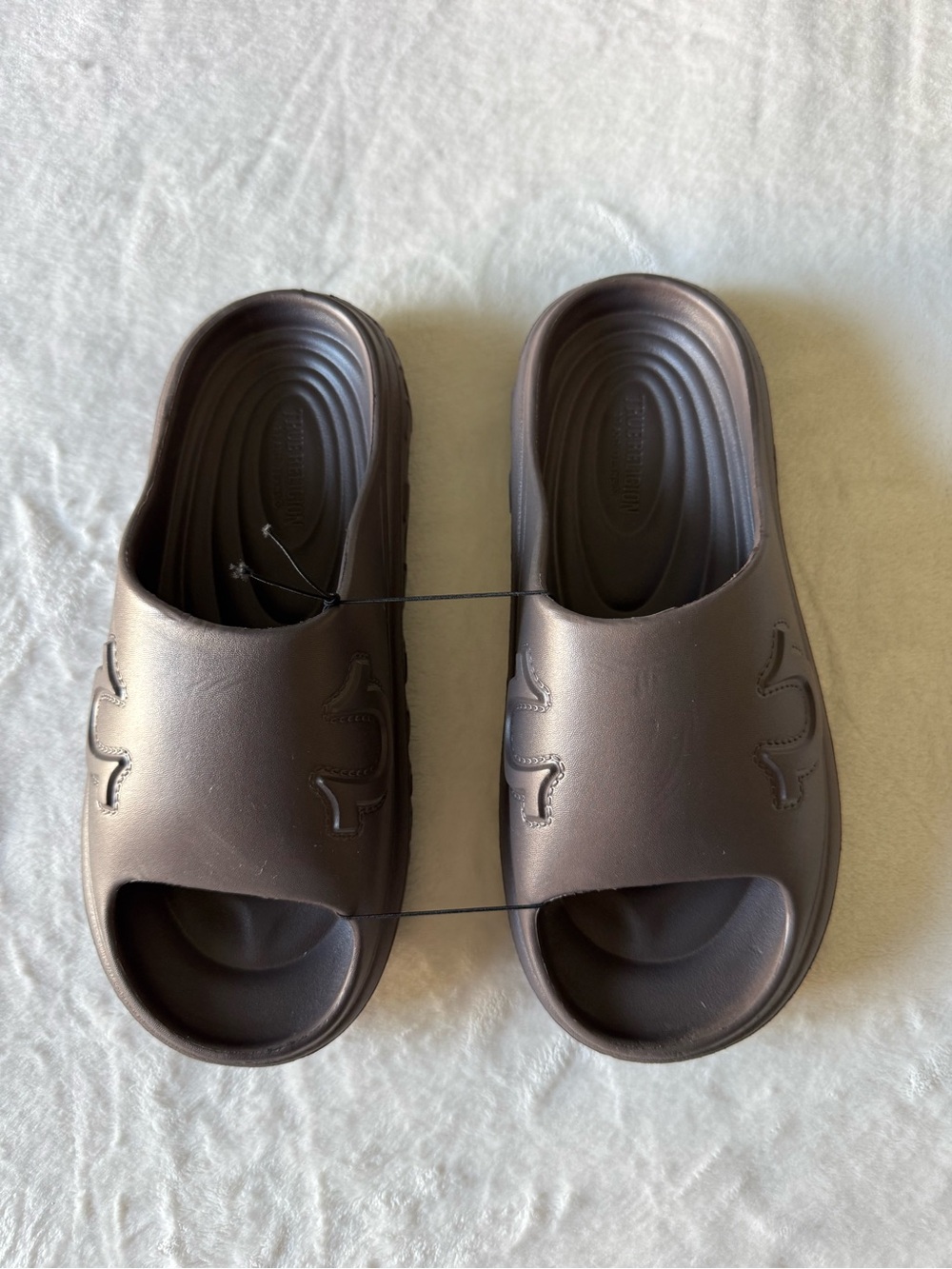 True Religion Men's Dark Brown Slip-On Slide Sandals